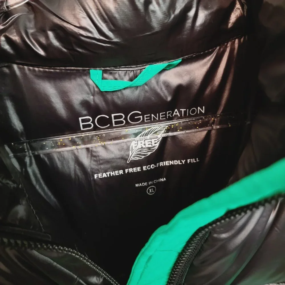 BCBGeneration Size XL Colorblock Hooded Puffer Jacket Kelly Green NWT $228